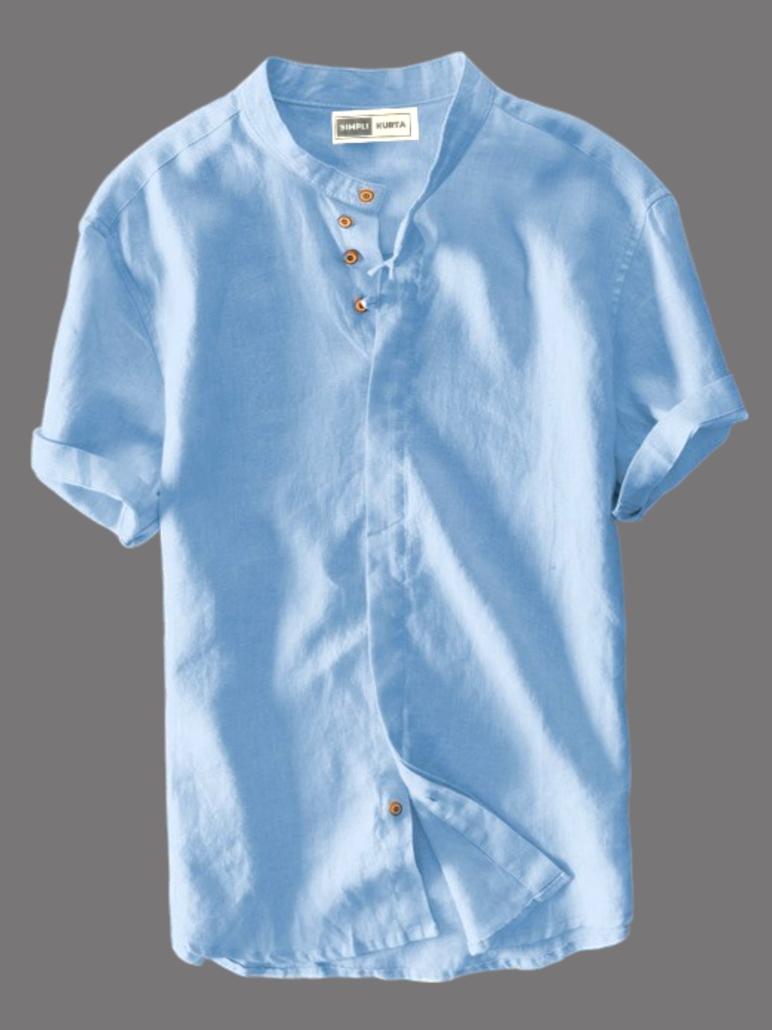 #Men's Light Blue Half-Sleeve Mandarin Collar Shirt