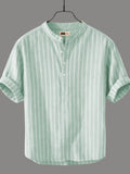 Men’s Sea Green Striped Cotton Kurta Shirt | Casual Wear