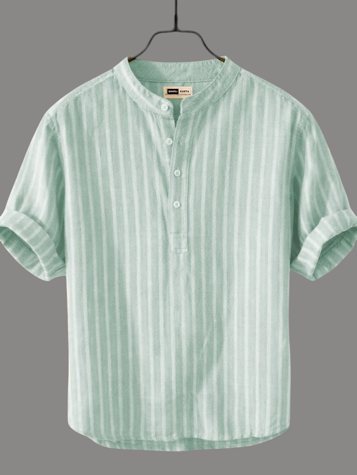 Men’s Sea Green Striped Cotton Kurta Shirt | Casual Wear