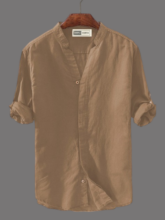 Men’s Brown Cotton Kurta Shirt – Smart Casual Wear