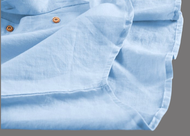 #Men's Light Blue Half-Sleeve Mandarin Collar Shirt
