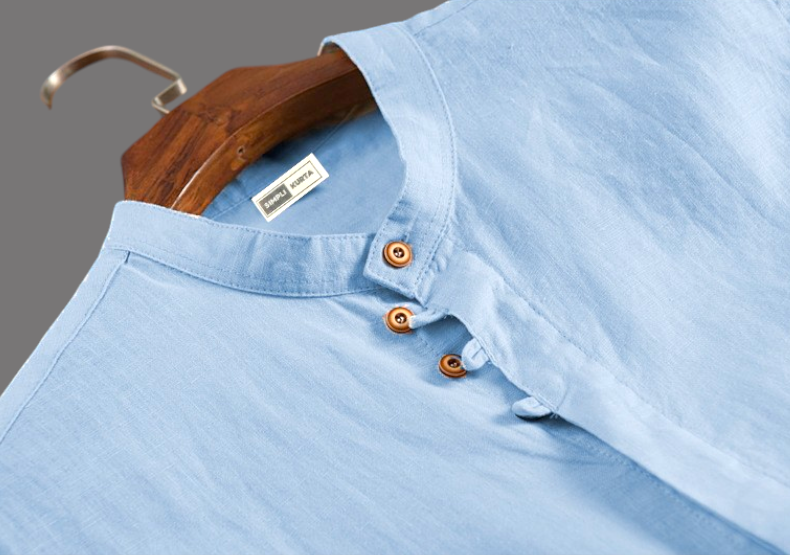 #Men's Light Blue Half-Sleeve Mandarin Collar Shirt