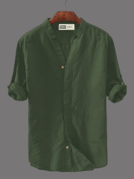 Minimalist & Stylish Olive Green Cotton Kurta Shirt for Men