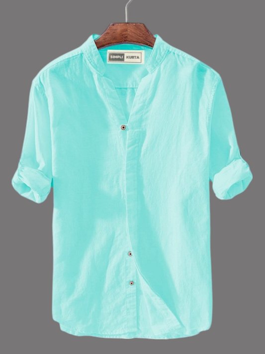 Men's Aqua Blue Cotton Kurta Shirt – Refreshing & Trendy Everyday Wear