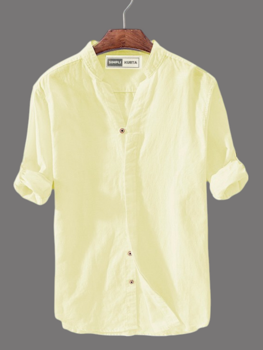 Men's Pale Yellow Cotton Kurta Shirt – Light & Stylish Everyday Wear