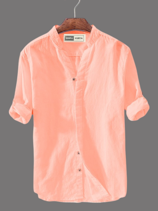 Peach Men's Cotton Kurta Shirt - Casual & Comfortable