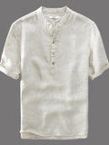 Khaki Short Sleeve Mandarin Collars Shirt For Men