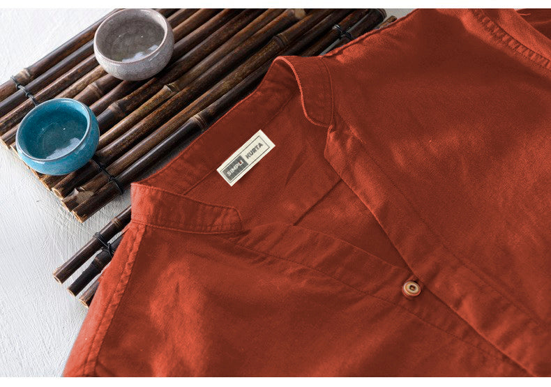 Men’s Rust Orange Cotton Long Sleeve  Shirt