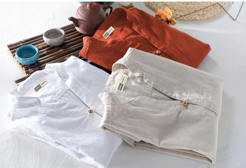 Men’s Rust Orange Cotton Long Sleeve  Shirt