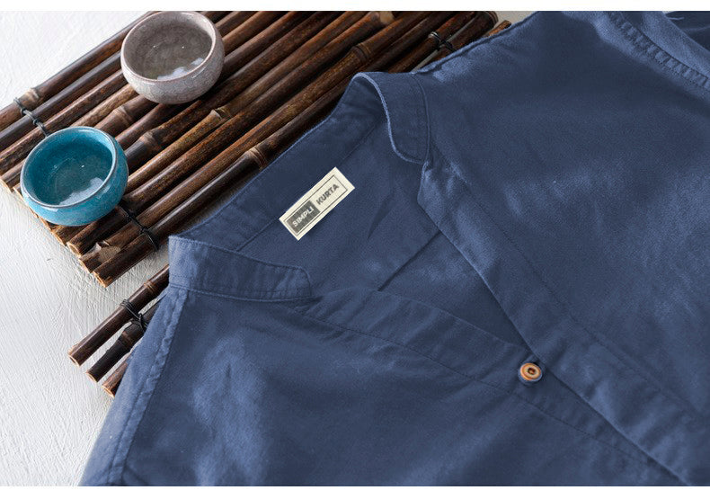 Men’s Navy Blue Long Sleeve Cotton Shirt