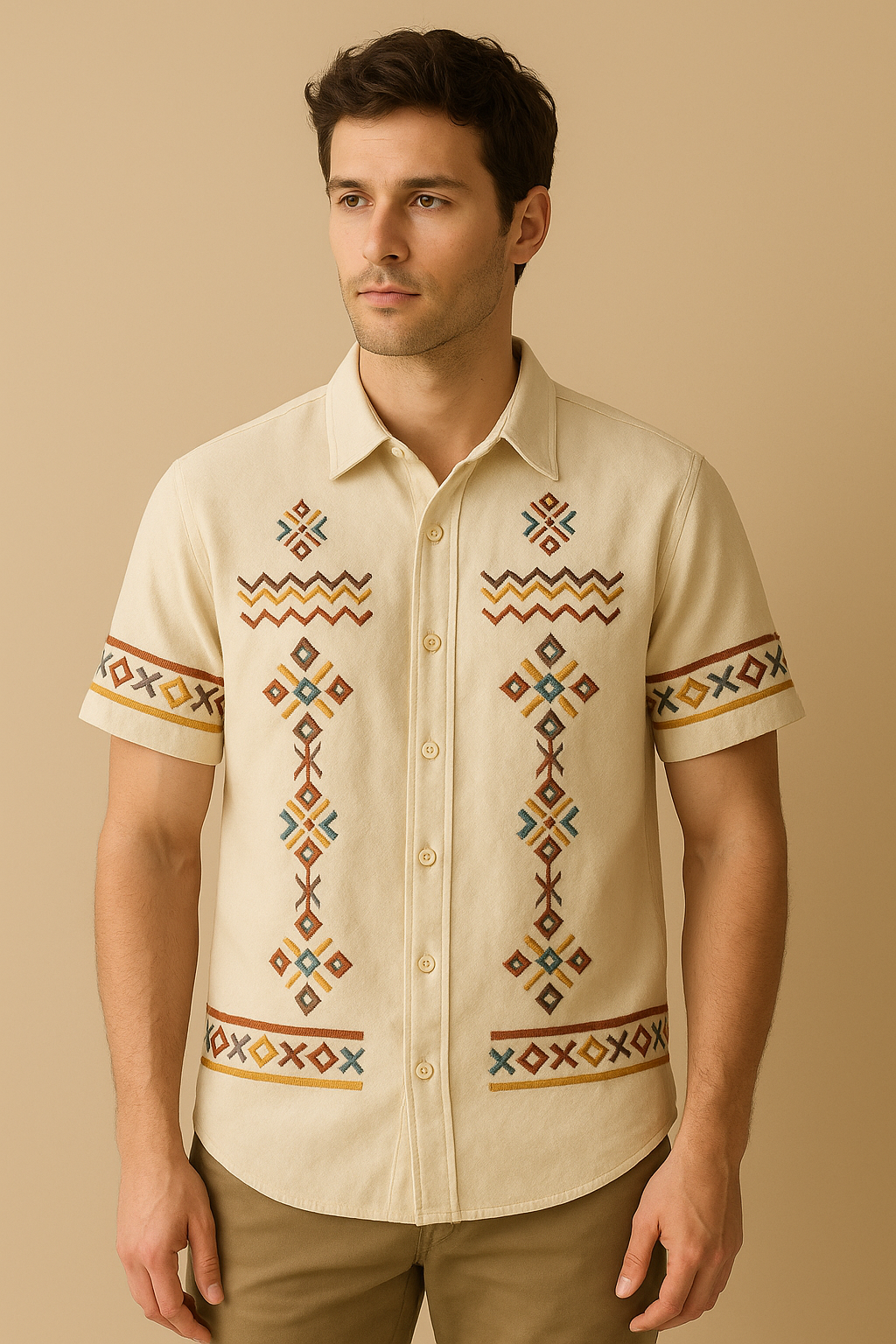 Men’s Vintage Embroidered Short Sleeve Shirt
