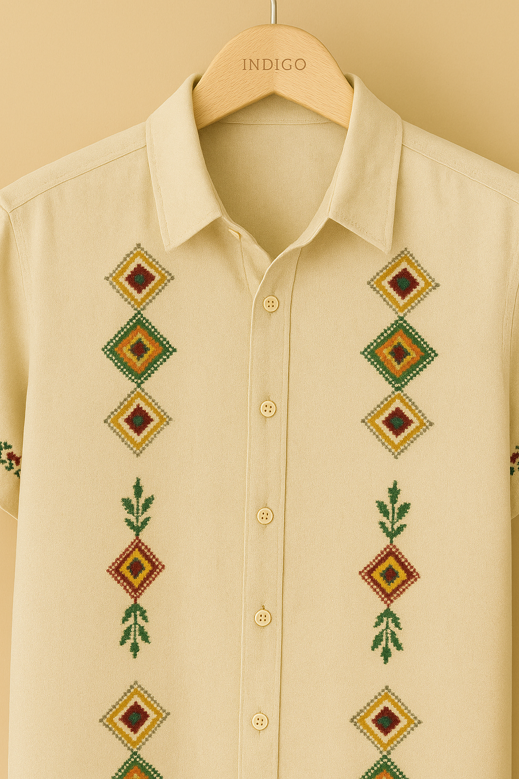 Vintage Geometric Embroidered Men’s Shirt
