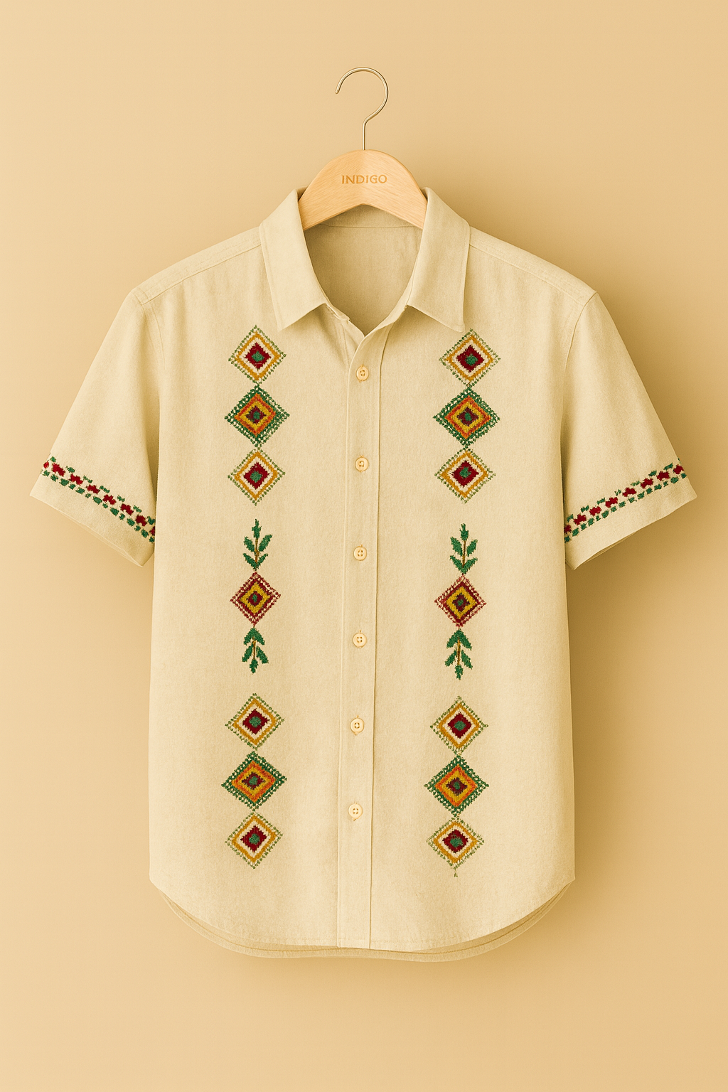 Vintage Geometric Embroidered Men’s Shirt