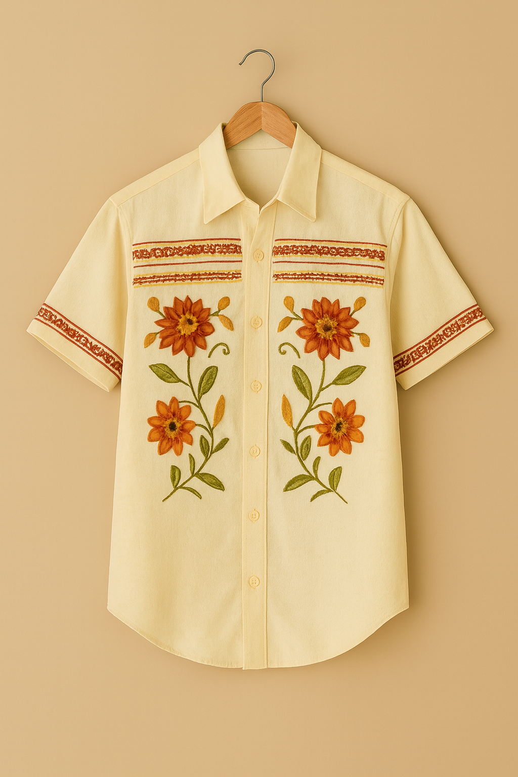 Men’s Vintage Floral Embroidered Short Sleeve Shirt