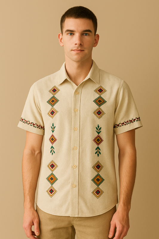 Vintage Geometric Embroidered Men’s Shirt