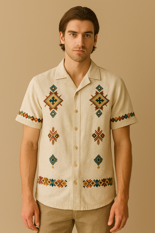Men’s Geometric Embroidered Cotton Shirt