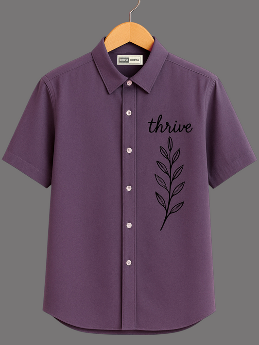 Men’s Purple Cotton Short-Sleeve Shirt – Embroidery | Casual & Minimal Casual wear