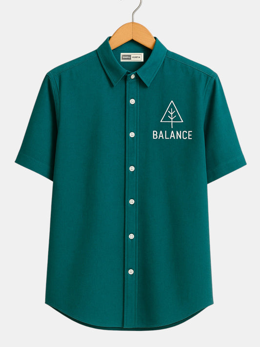 Teal Green Embroidered Men's Casual Shirt | Nature Inspired | Simpli Kurta