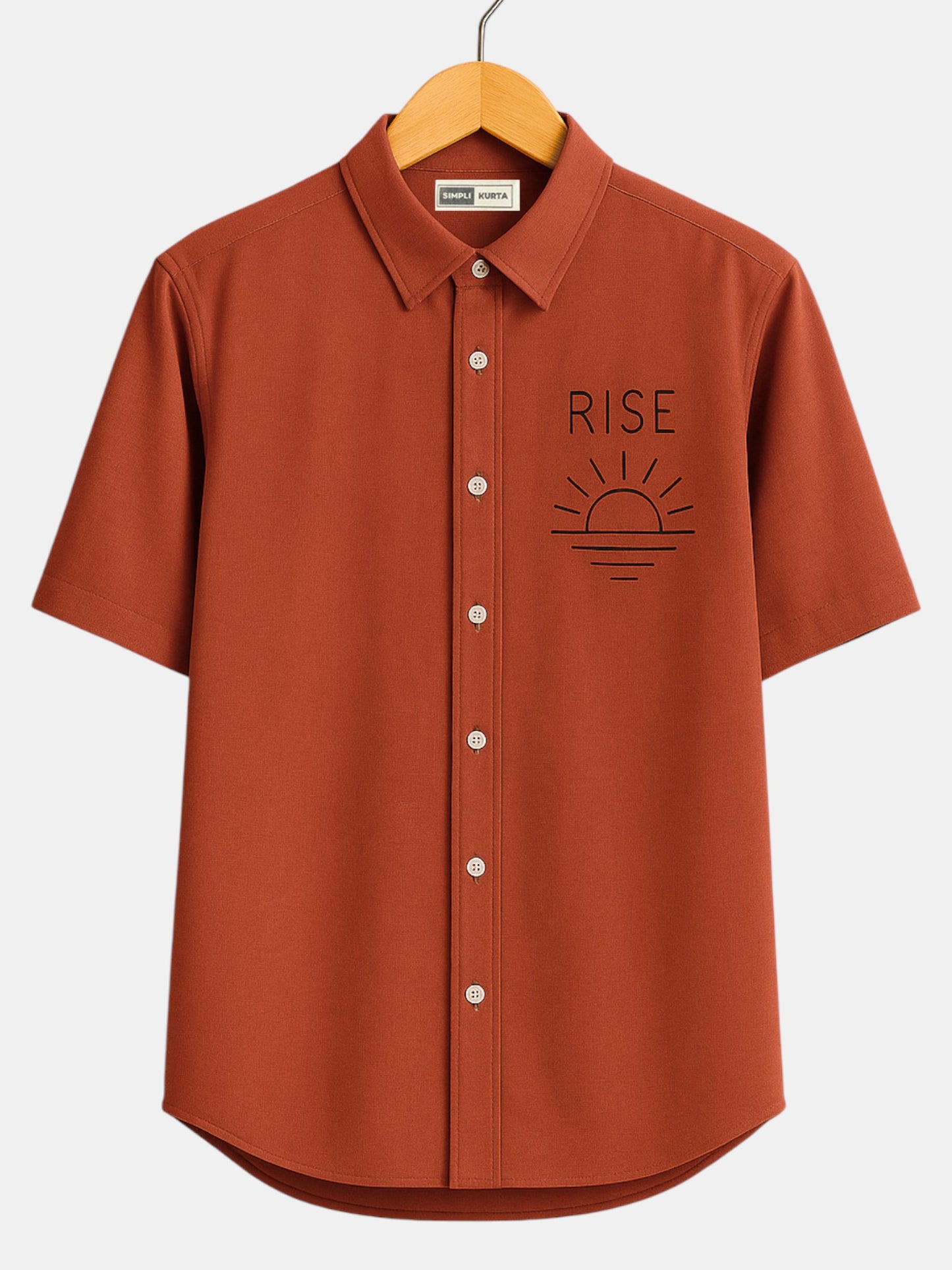 Men’s Rust Orange “RISE” Printed Short Sleeve Shirt – Casual Wear
