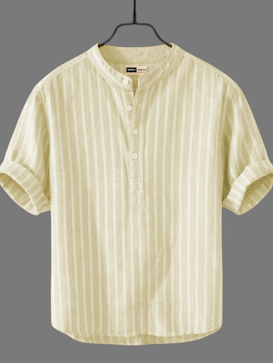 Men’s Cream Striped Cotton Kurta Shirt | Casual Wear