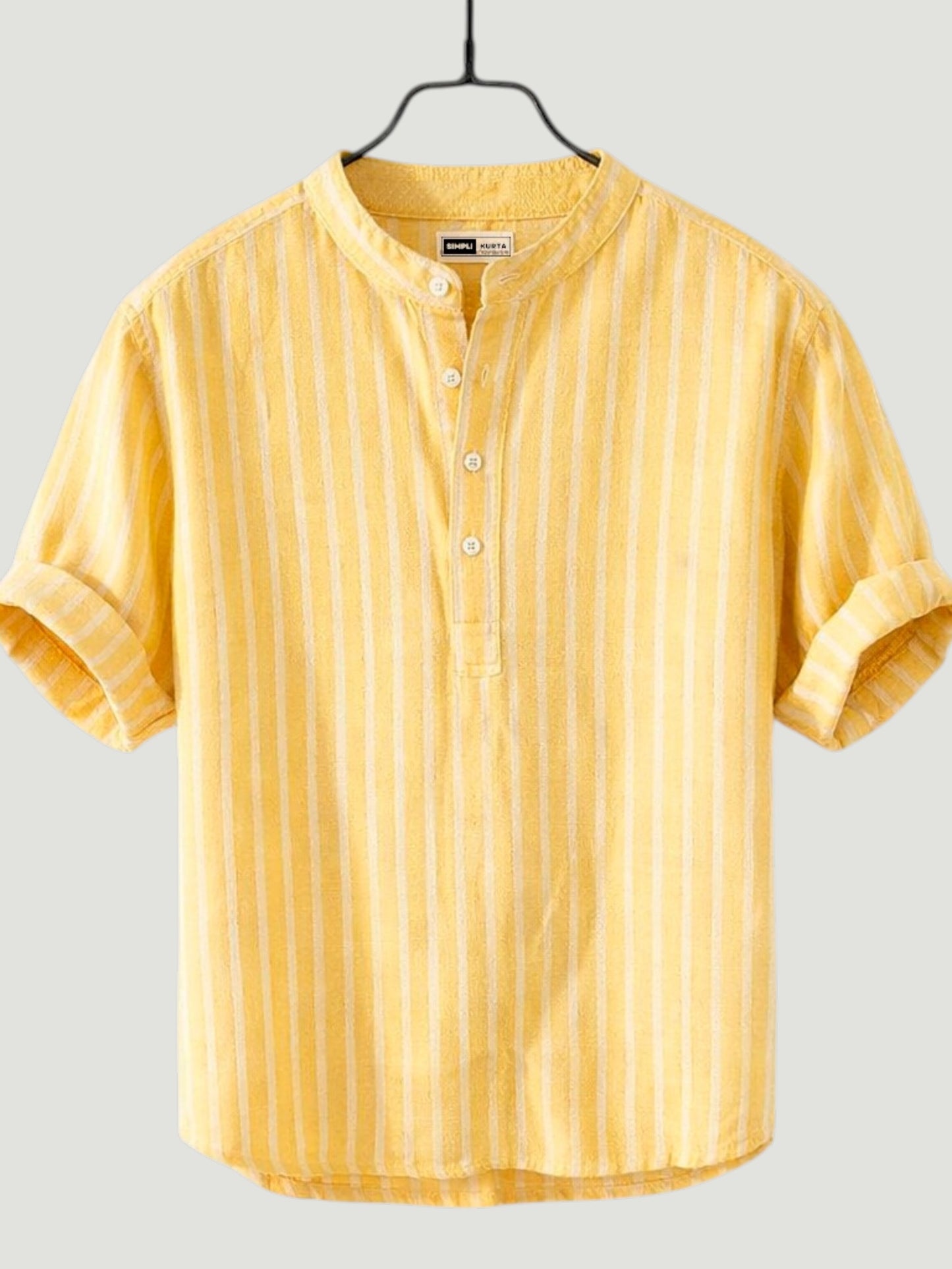 Men’s Yellow Striped Cotton Kurta Shirt | Casual Wear
