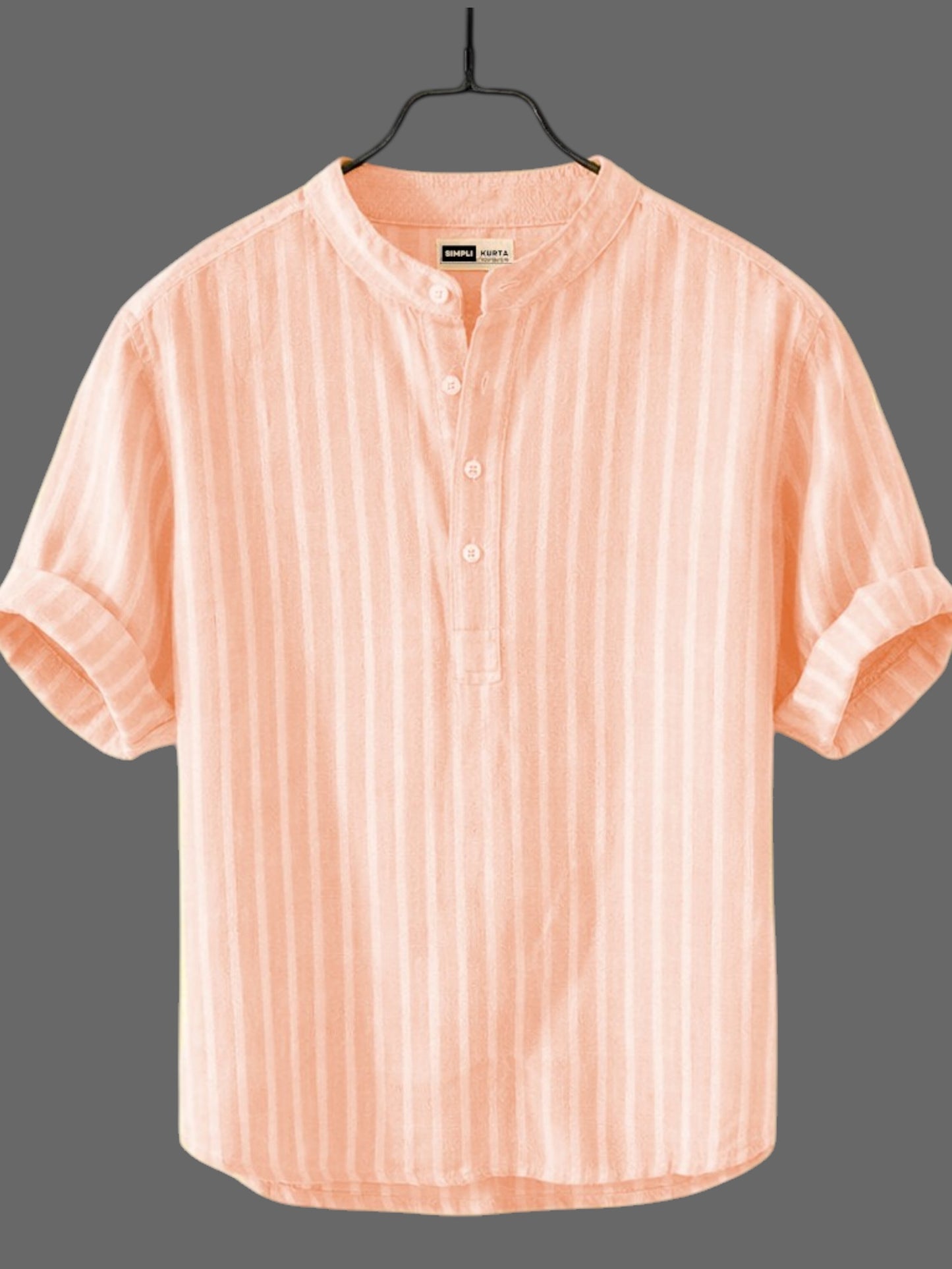 Men’s Peach Striped Cotton Kurta Shirt | Casual Wear