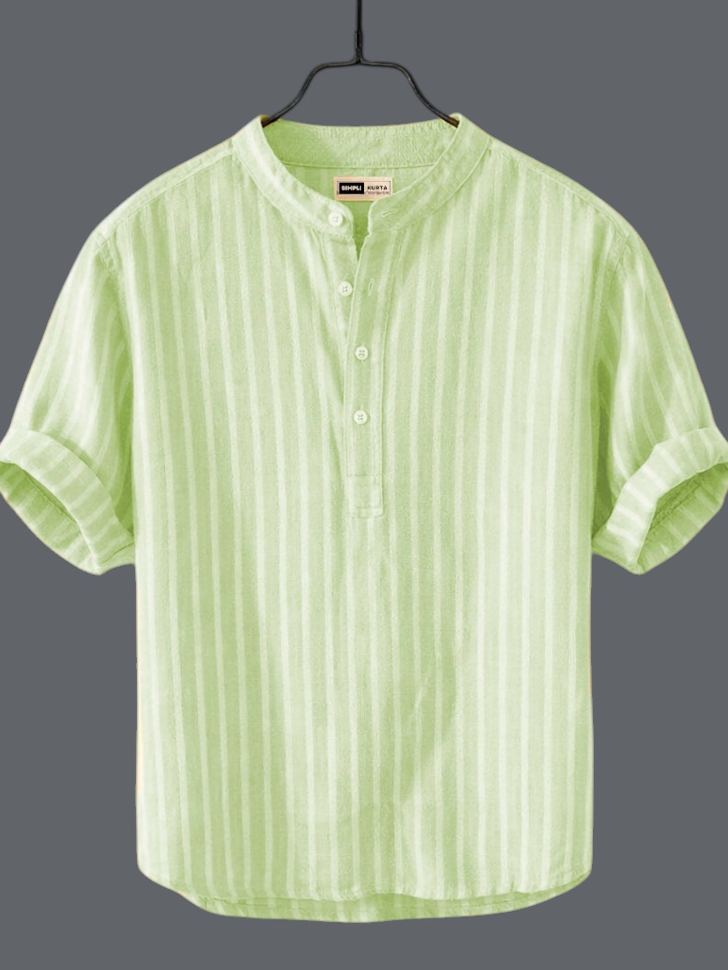 Men’s Mint Green Striped Cotton Kurta Shirt | Casual Wear