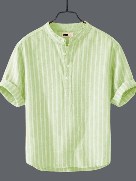 Men’s Mint Green Striped Cotton Kurta Shirt | Casual Wear