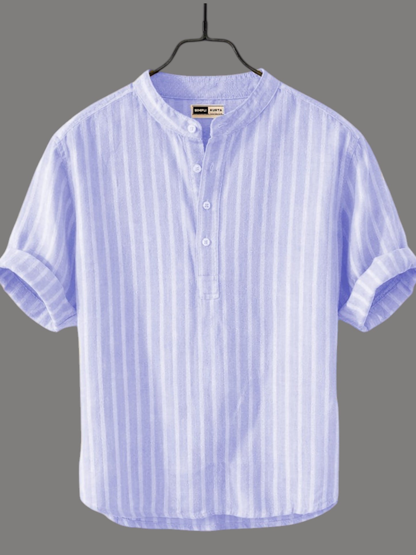 Men’s Lavender Striped Cotton Kurta Shirt | Casual Wear