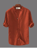 Men’s Rust Orange Cotton Long Sleeve Shirt